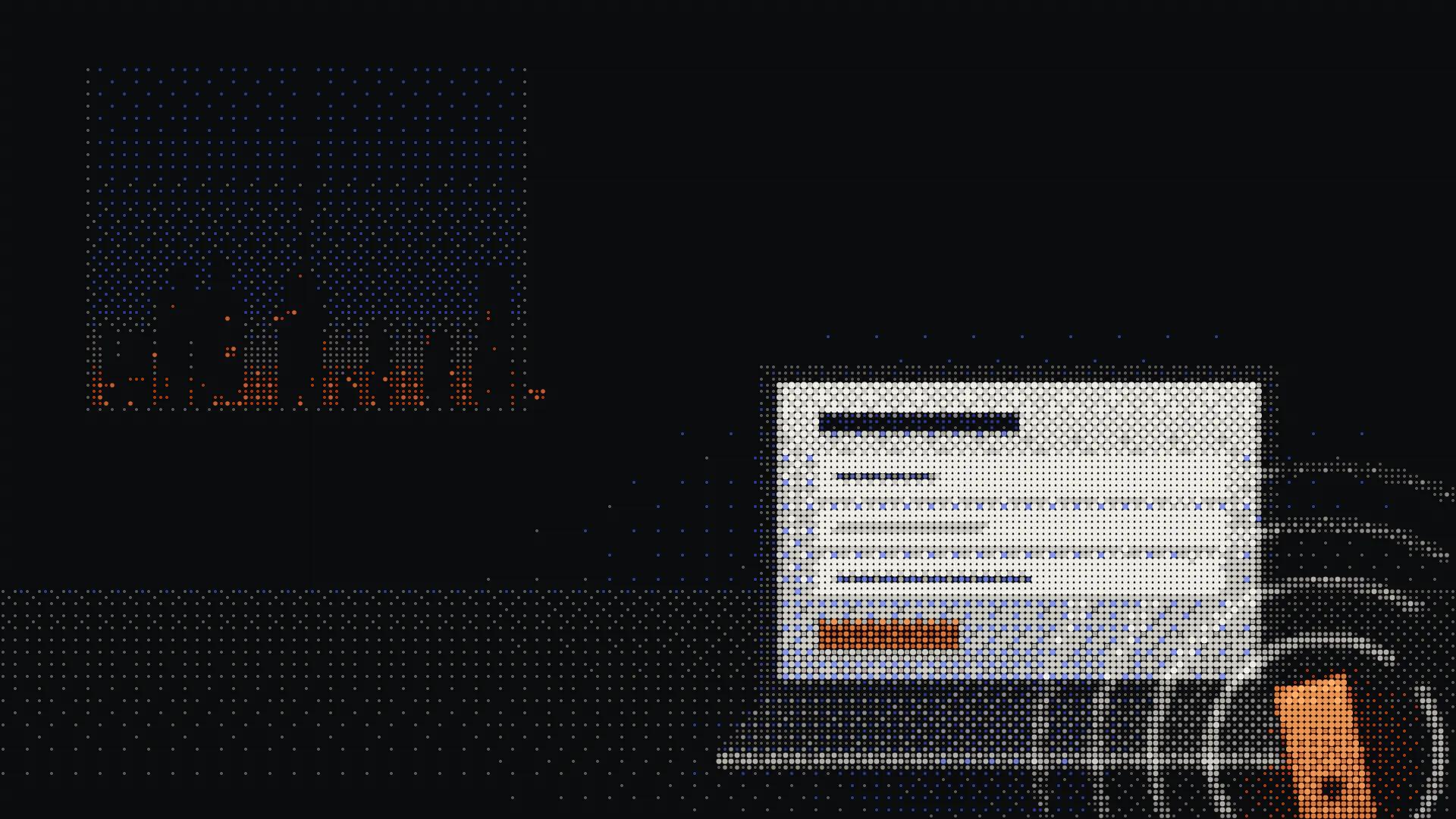 Dithered drawing of a laptop showing a submitted form, a phone beside it ringing.